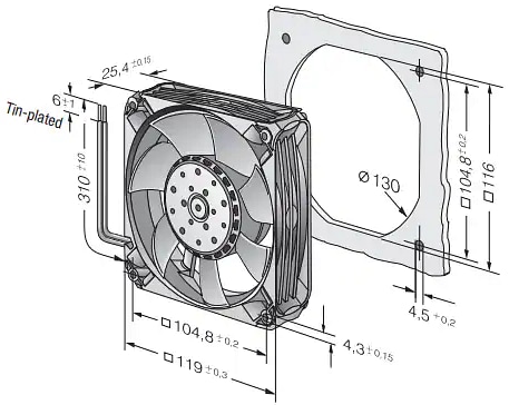 Mechanical Drawing - ebm-papst 4400FN High-Performance Fans