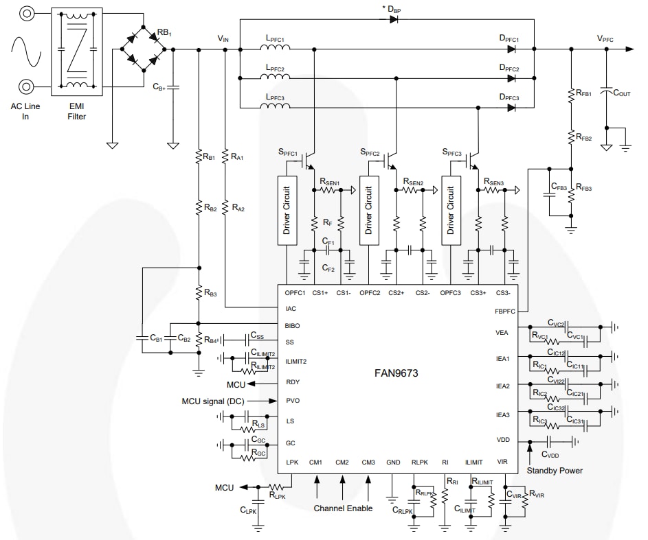 Application Circuit Diagram - onsemi FAN9673 CCM PFC Controller