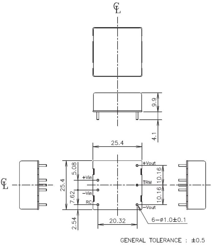 Mechanical Drawing - TDK-Lambda CCG30S 30W DC-DC Converters