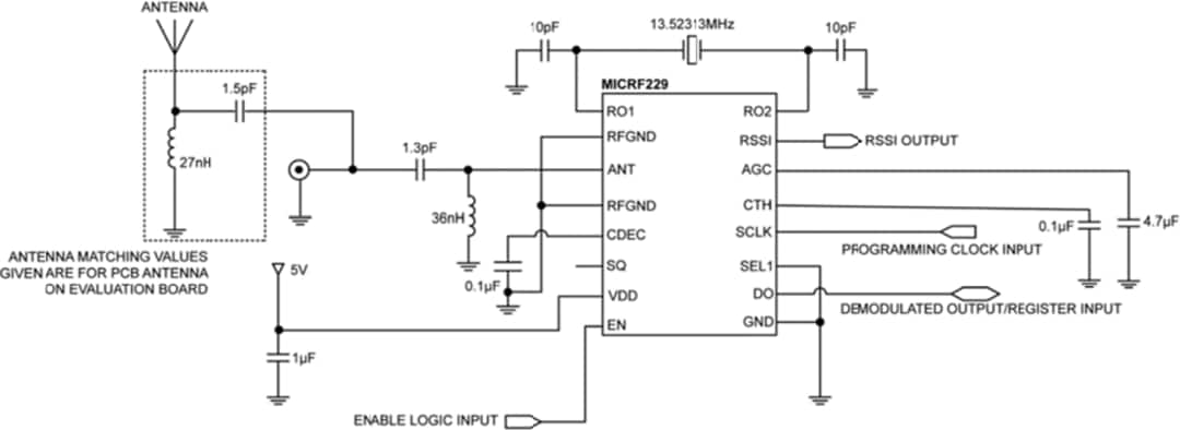 Application Circuit Diagram - Microchip Technology MICRF229 ASK/OOK Receiver with Auto-Poll & RSSI