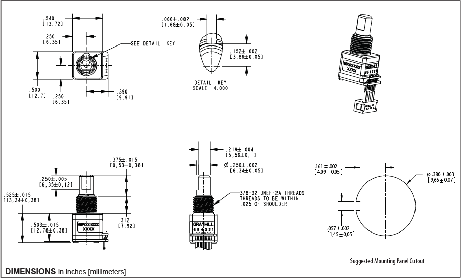 Mechanical Drawing - Grayhill 68P Series Sensors