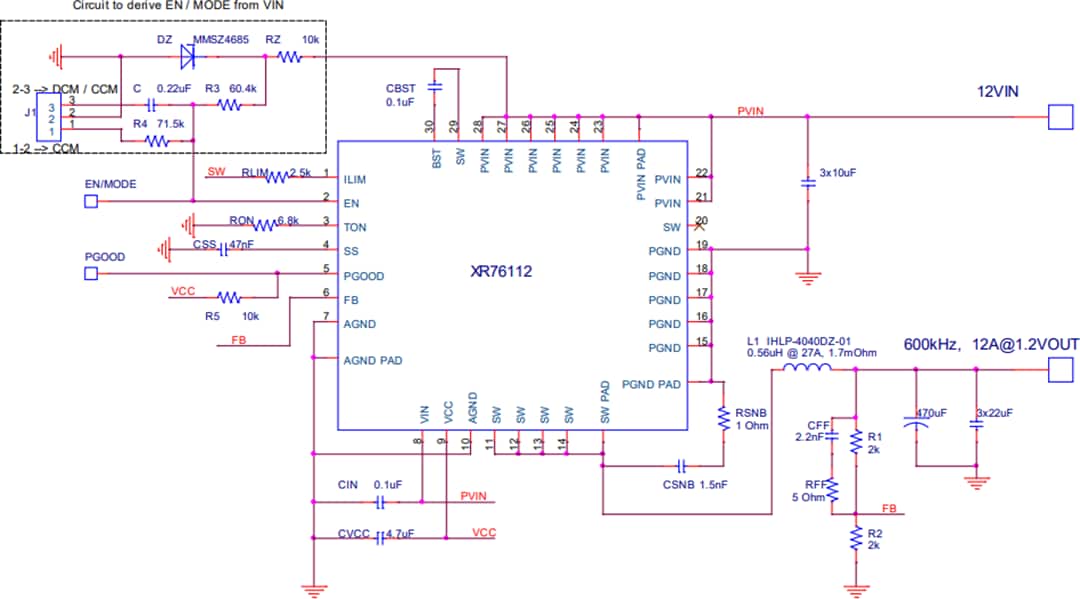 Application Circuit Diagram - MaxLinear XR76108 & XR76112 PowerBlox™ COT Regulators