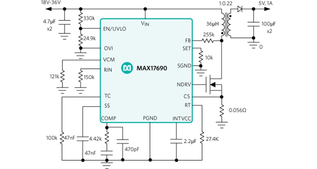 Block Diagram - Analog Devices / Maxim Integrated MAX17690 Isolated Flyback Controller