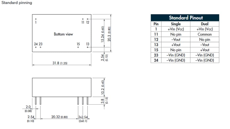 Mechanical Drawing - TRACO Power THM-10 10W DC/DC Converters
