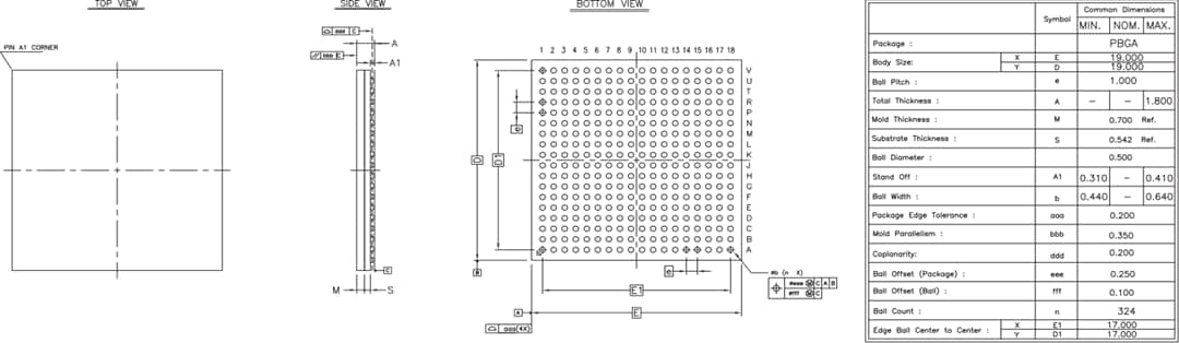 Mechanical Drawing - Microchip Technology VSC7414-01 Layer-2 GbE SGMII Ethernet Switch