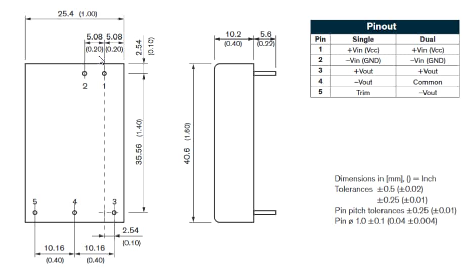 Mechanical Drawing - TRACO Power THM-15WI 15W DC/DC Converters