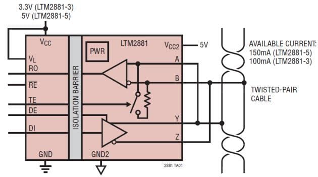 Application Circuit Diagram - Analog Devices Inc. LTM2881/2885 RS485/RS422 μModule Transceivers