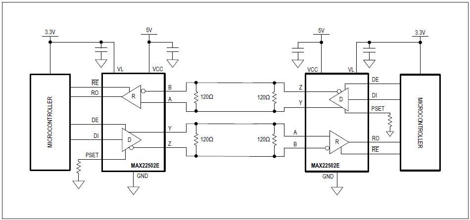 Application Circuit Diagram - Analog Devices / Maxim Integrated MAX22502E RS-485/RS-422 Transceiver
