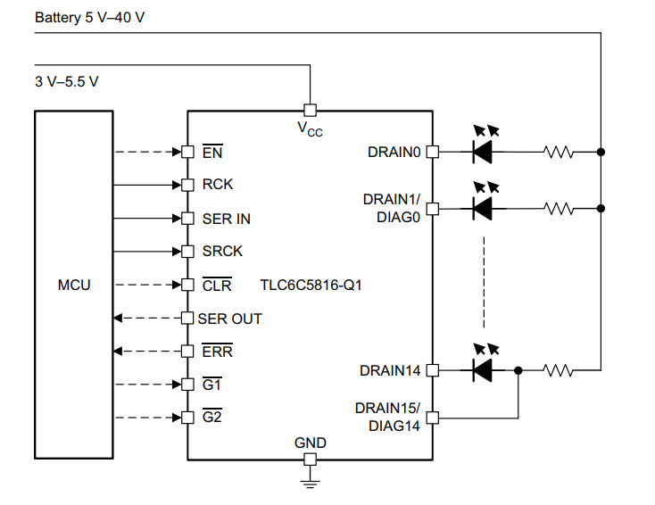 Schematic - Texas Instruments TLC6C5816-Q1 Automotive 16-Bit LED Drivers