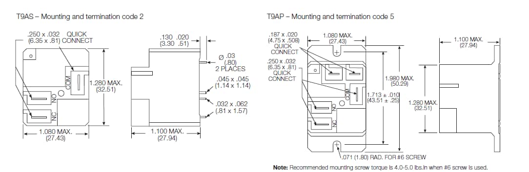 Mechanical Drawing - TE Connectivity T9A 30A Power Relays