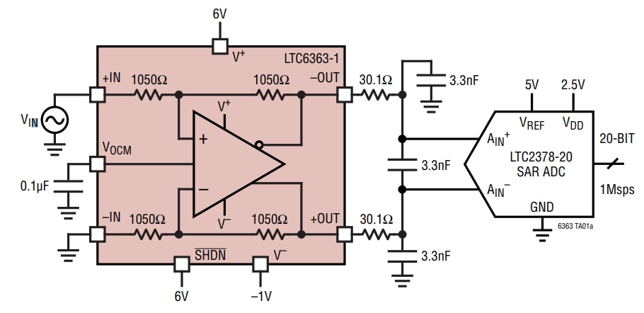 Application Circuit Diagram - Analog Devices Inc. LTC6363 Low Power Differential Amplifiers