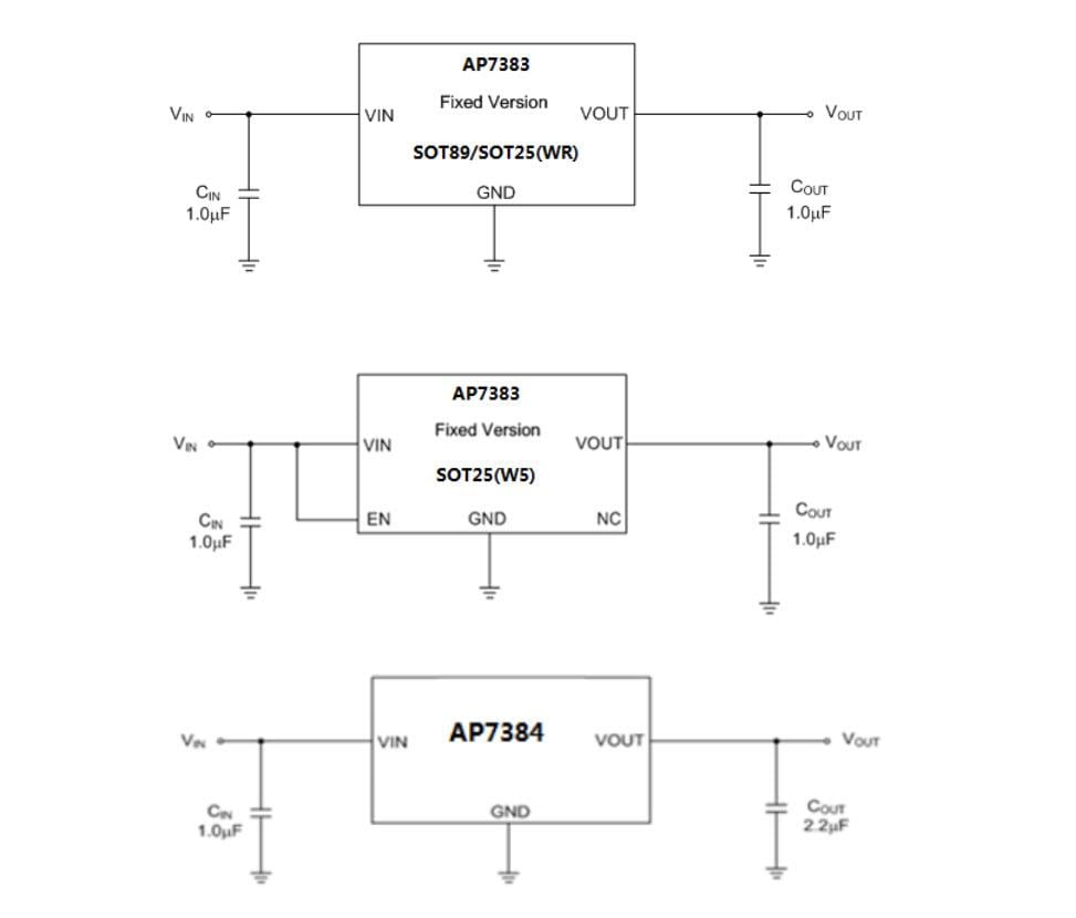 Application Circuit Diagram - Diodes Incorporated AP7383/AP7384 Micro-Power Low Dropout Regulators