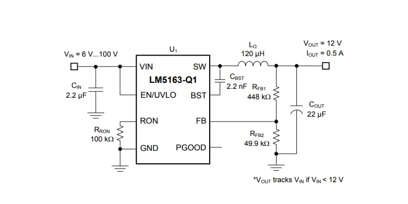 Application Circuit Diagram - Texas Instruments LM5163/LM5163-Q1 Synchronous Buck DC/DC Converters