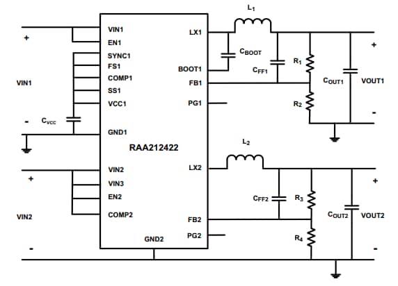 Application Circuit Diagram - Renesas Electronics RAA212422 Synchronous Buck Regulators