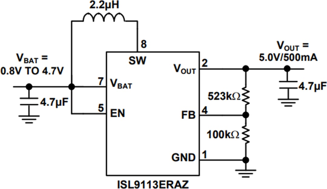 Application Circuit Diagram - Renesas Electronics ISL9113 Synchronous Boost Converter