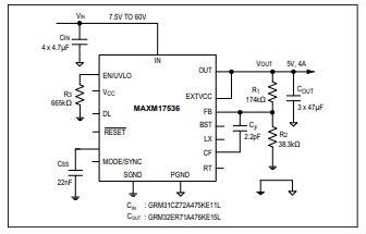 Application Circuit Diagram - Analog Devices / Maxim Integrated MAX17536 Switching Voltage Regulator