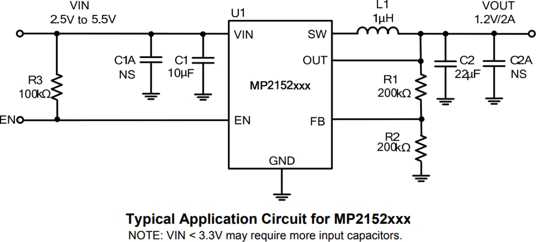 Application Circuit Diagram - Monolithic Power Systems (MPS) MP2152 Synchronous Step-Down Converters