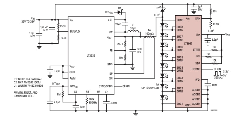 Application Circuit Diagram - Analog Devices Inc. LT3967 LED Lighting Driver