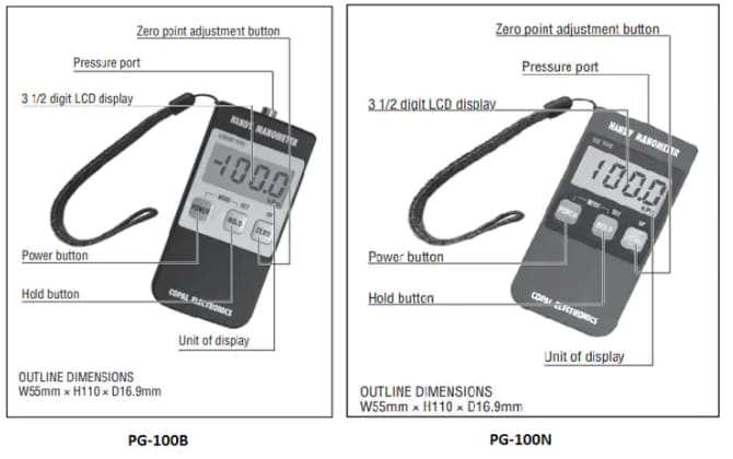 Nidec Components PG-100B & PG-100N Handheld Digital Manometers
