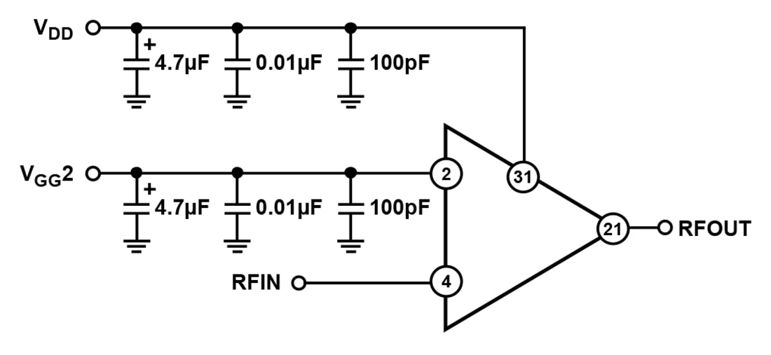 Application Circuit Diagram - Analog Devices Inc. ADL9006 Self-Biased LNA (2GHz-28GHz)