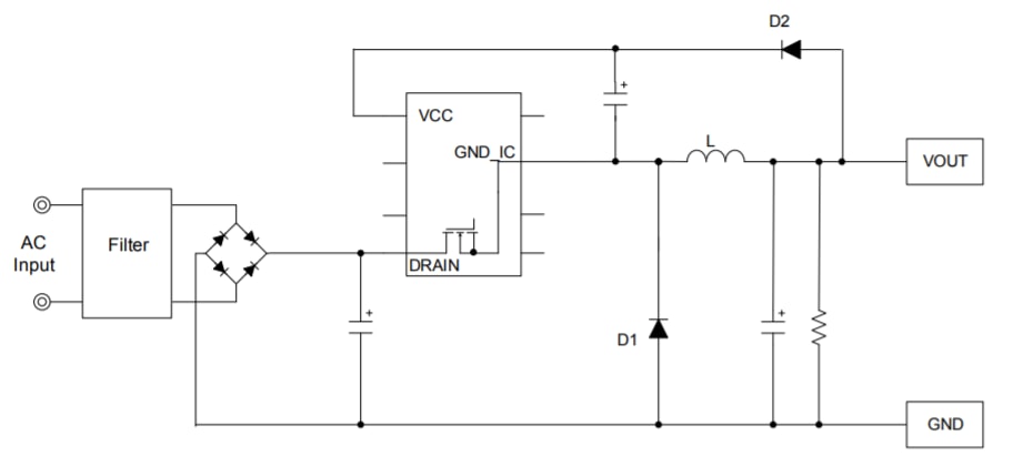 Application Circuit Diagram - ROHM Semiconductor BM2P10x PWM Type DC/DC Converters