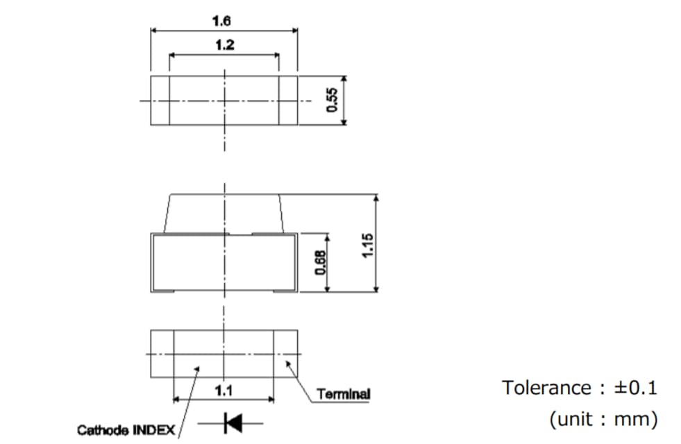 Mechanical Drawing - ROHM Semiconductor SML-A15YTT86 Yellow LED