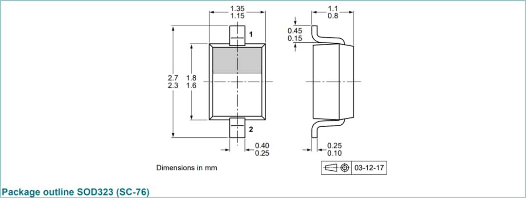 Mechanical Drawing - Nexperia BZX38450-Q Voltage Regulator Diodes