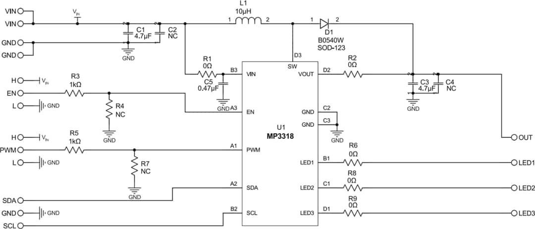 Schematic - Monolithic Power Systems (MPS) EV3318-C-00A Evaluation Board