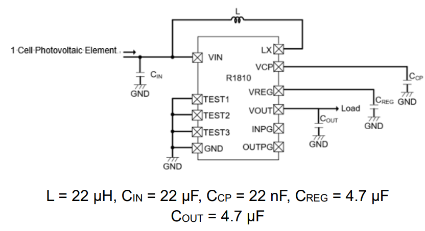 Application Circuit Diagram - Nisshinbo R1810 600nA IQ Boost DC/DC Converters