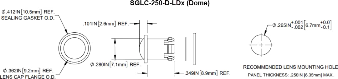 Mechanical Drawing - BIVAR SGLC-LD Liquid Detection Sealing Gasket Lens Caps