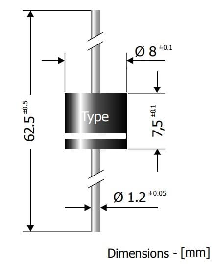 Mechanical Drawing - Diotec Semiconductor P1200x Silicon Rectifier Diodes