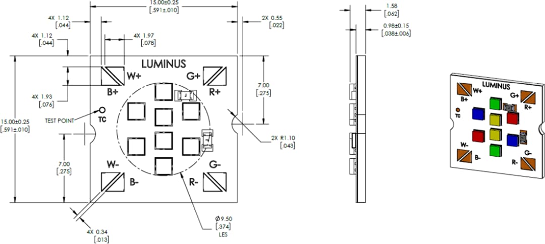 Mechanical Drawing - Luminus Devices CTM-9 & CTM-14 RGBW Tunable LED Spot Modules