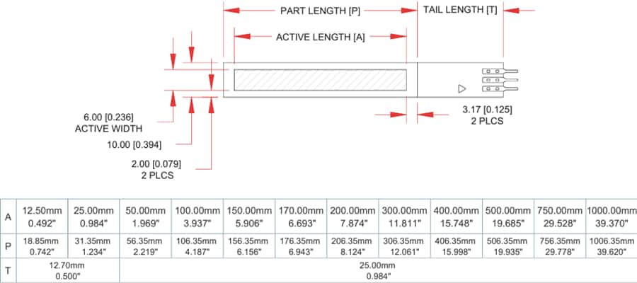 Mechanical Drawing - Spectra Symbol ThinPot Potentiometers