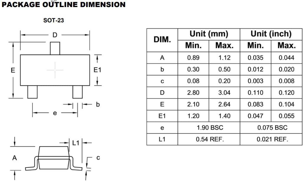 Mechanical Drawing - Taiwan Semiconductor MMBD3004 Switching Diodes