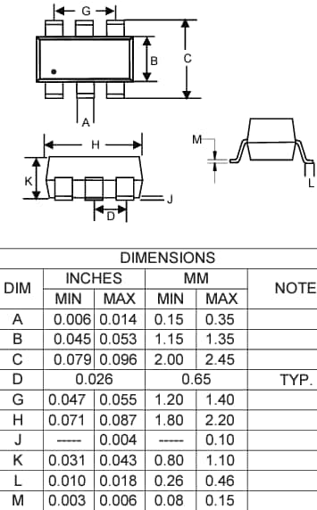 Mechanical Drawing - Micro Commercial Components (MCC) UMH15N Dual NPN Digital Transistor