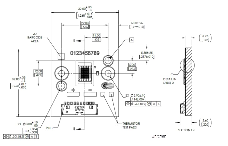 Mechanical Drawing - Luminus Devices CBM-160X-UV Ultraviolet Chip On Board LEDs
