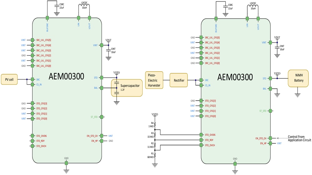 Application Circuit Diagram - e-peas AEM00300 Ambient Energy Manager Battery Charger