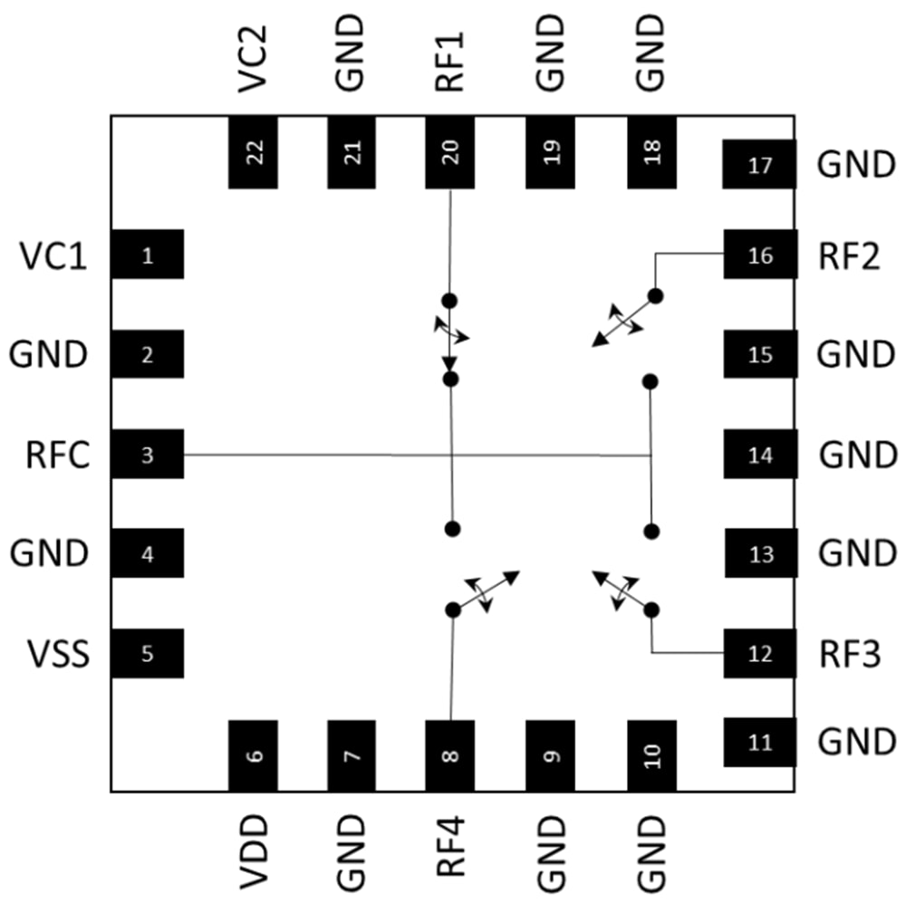 Schematic - MACOM MASW-011153 DC 57GHz SP4T Reflective Switch