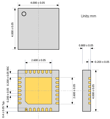 Mechanical Drawing - e-peas AEM00900 Harvesting Sources Battery Charger