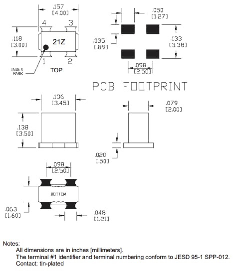 Mechanical Drawing - Qorvo QPP0021 Signal Conditioning Baluns