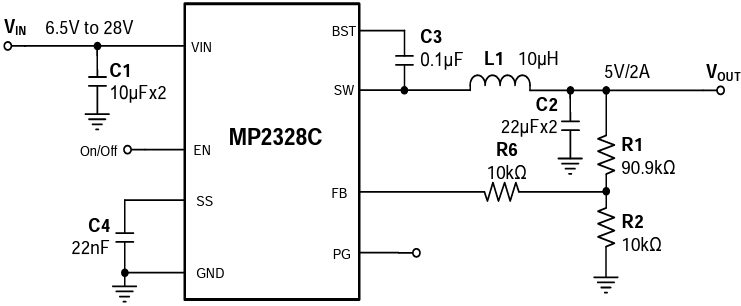 Application Circuit Diagram - Monolithic Power Systems (MPS) MP2328C Synchronous Step-Down Converters