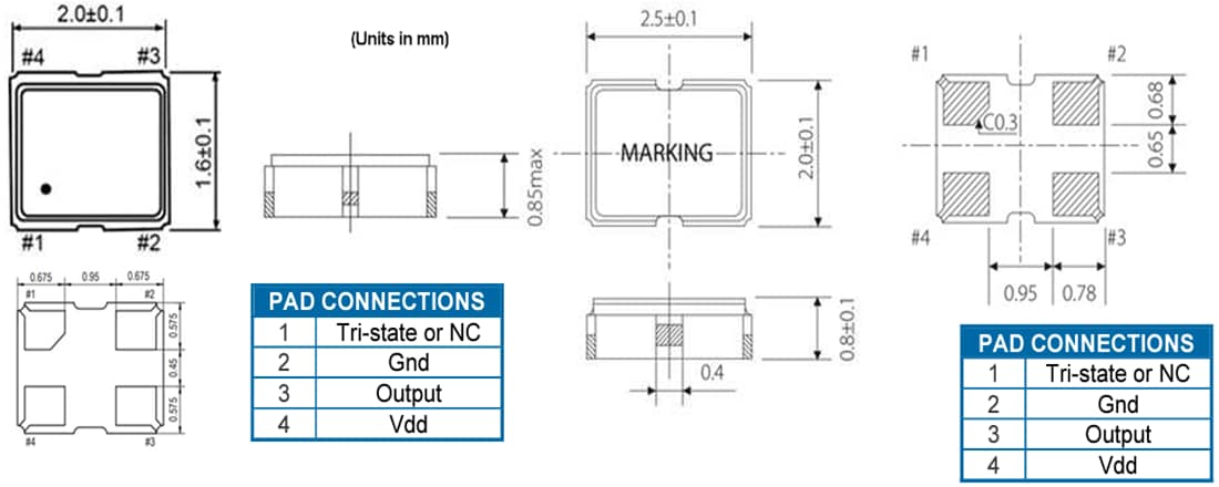 Mechanical Drawing - ECS ECS-327ATQxMV Crystal Oscillators