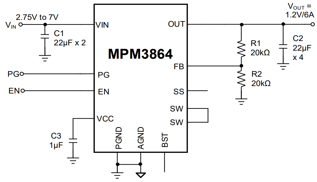 Application Circuit Diagram - Monolithic Power Systems (MPS) MPM3864 Synchronous Power Module