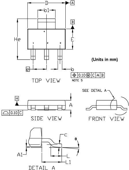 Mechanical Drawing - onsemi NSV40301MZ4 Bipolar Power Transistor