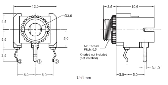 Mechanical Drawing - Kycon STX-3100 3.5mm Audio Jacks