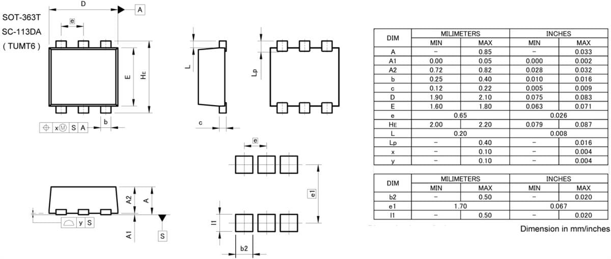 Mechanical Drawing - ROHM Semiconductor RF6L025BG Power MOSFET