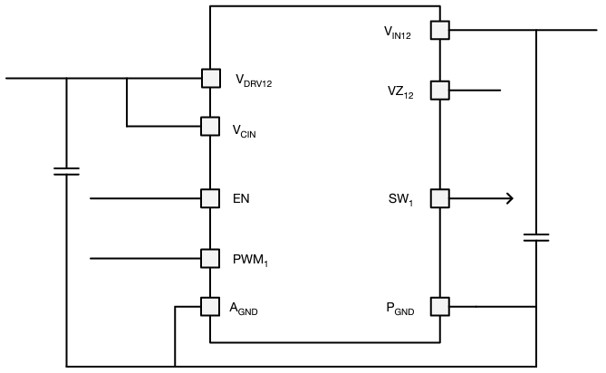 Application Circuit Diagram - Vishay Semiconductors SiP2204 Quad Channel Monolithic Power Stage