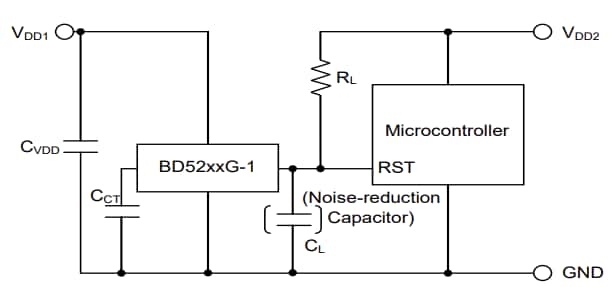 Application Circuit Diagram - ROHM Semiconductor BD5230G-1TR CMOS Voltage Detector (Reset) IC