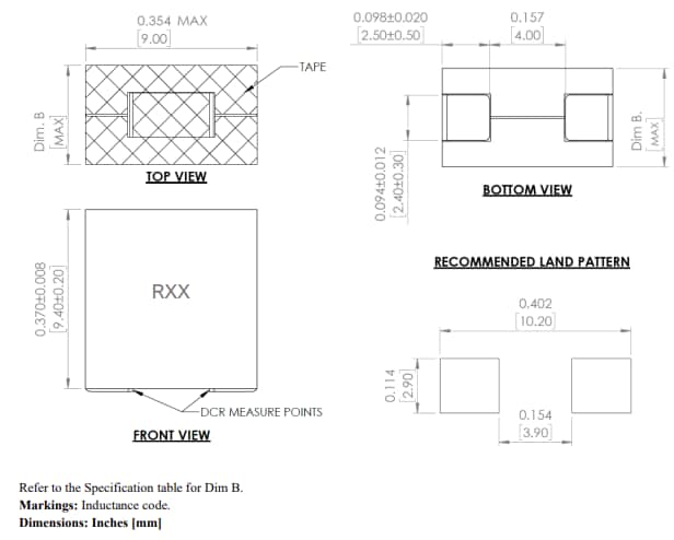 Mechanical Drawing - Abracon AVR-1Z090509S Vertically Assembled Power Inductors