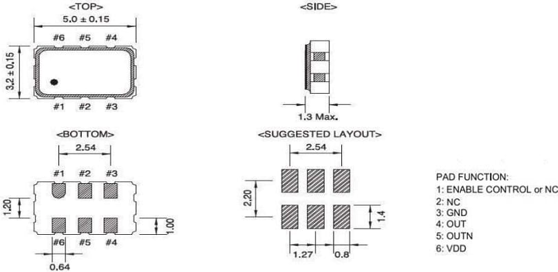 Mechanical Drawing - ECS OECS-500-CDX-2514 Low Jitter LVDS Oscillator